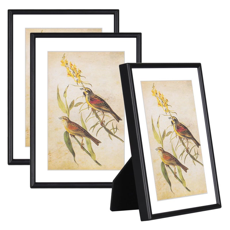 Fkvat 4x6 Picture Frame Set of 3, Black Modern Aluminum Metal Photo Frame with HD Glass, Fits 3x5 with Mat or 4 x 6 without Mat, for Tabletop and Wall Mounting - Image 1